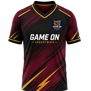 Game On Industries Men's V-Neck Soccer Jersey Sublimated Moisture Wicking Purple Black Gold <b>Athletic</b> Fit Short Sleeve - Product Image 4