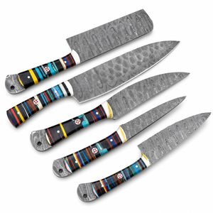 Couteau de chef en acier Damas fait main sur mesure, ensemble de 5 pièces avec manche en résine, couteaux forgés modernes pour droitiers, longueur de lame de 6 à 7,9 pouces - Product Image 1