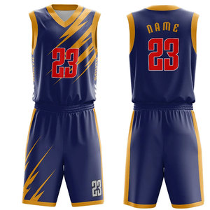 Ensemble de maillots de basket-ball sublimés personnalisés 23 bleu rouge blanc rayé sans manches col en V uniforme respirant pour adultes unisexe - Product Image 6