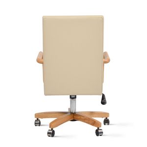 Sedia da Ufficio Direzionale Dumont Modern Farmhouse con Schienale Alto in Pelle Beige Crema e Legno Naturale per Uso Domestico e Ufficio - Product Image 3
