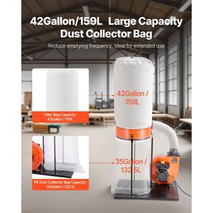 Collettore di Polvere a Cono Vortex da 1100 CFM, 2.5 Micron, Sistema di Raccolta Segatura da 1.5HP, Collettore di Polvere da 35 Galloni - Product Image 4