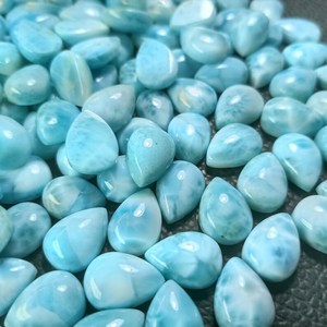 Top Selling Natural Larimar Pear Shape Cabochon Calibrated Size 7x10 MM High <b>Dome</b> Polished For Earring Pendant Manufacturing - Product Image 1