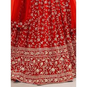 Red Embroidered Georgette <b>Wedding</b> Lehenga Choli - Product Image 2