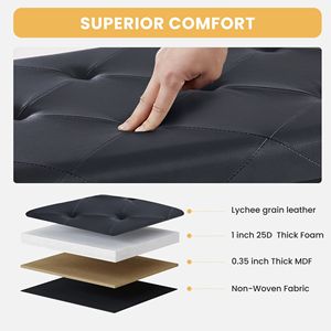 Banc de rangement pliable de 30 pouces avec coussin supérieur en cuir, repose-pieds pour lit - Product Image 2