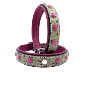 ปลอกคอสุนัขหนังคุณภาพสูงพร้อมแผ่นบุนวมและกระดุมสีชมพูสำหรับตกแต่งผู้ผลิตและผู้ค้าส่ง Saman - Product Image 4