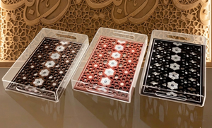 Bandeja acrílica con tapas para decoración del hogar, bandeja de servir acrílica con incrustaciones de nácar y resina, bandeja con incrustaciones de perlas - Product Image 6