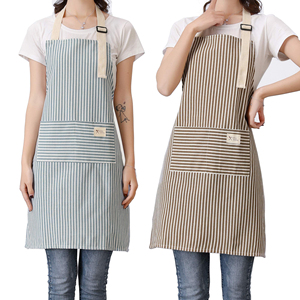 Delantales de trabajo unisex de algodón a rayas verdes con bolsillo, cómodos para cocina, taller, ropa de trabajo protectora. - Product Image 3