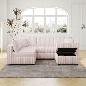 Divano a U Morbido per 4 Persone, Elegante e Confortevole per Camera da Letto e Soggiorno, Abbinabile a Pouf con Sollevamento Idraulico da 78 cm - Product Image 3