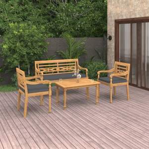 Juego de 4 Mesas de Comedor de Madera de Teca Fina para Patio, Juegos de Jardín Medianos - Product Image 1