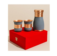 Juego de Regalo de Botella de Cobre Puro Martillado de Lujo, Gran Capacidad, Ecológico, Ayurvédico, Unisex, Apto para Agua Hirviendo, Anticorrosión