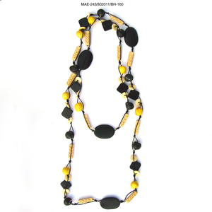 Collier géométrique en perles d'os, résine, pierre naturelle, style bohème, bijoux unisexe, couleur noir, jaune, crème, longue chaîne - Product Image 2