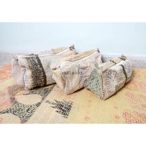 Indian kantha hand block print cotton cosmetic bag Makeup pouch set of three Accessory case Women's travel bag Handmade Kantha - Product Image 3