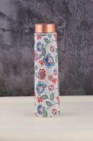Floral Pattern Copper <b>Thermos</b> With Copper Lid And Two Matching Cups Portable Travel Drinkware Set - Product Image 2