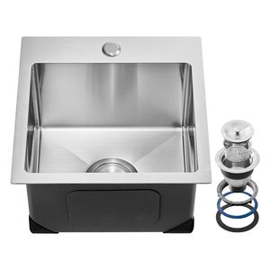 Évier de cuisine 15 pouces en acier inoxydable 304, cuve simple, style ferme, à montage sur plan, avec support d'accessoires en laiton pour laboratoire - Product Image 1