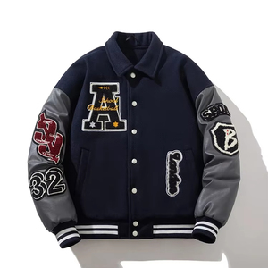 Custom Varsity <b>Jacket</b> Wool Body <b>Leather</b> Sleeves Letter Embroidery Hip Hop <b>Winter</b> Coat OEM - Product Image 1