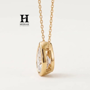 <b>Solid</b> 18K Yellow <b>Gold</b> Pear Shape Diamond Necklace with Halo Lab Created Diamond <b>Pendant</b> Custom Jewelry OEM/ODM Factory - Product Image 2