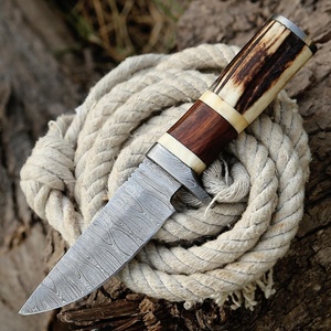 Couteau de chasse A&M Enterprises en acier Damas, manche en bois de cerf, lame fixe, pointe tombante, couteau utilitaire de survie en plein air, couteau à dépecer - Product Image 5