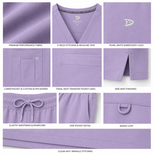 Conjunto de Uniforme Médico Unisex Más Vendido, Top con Cuello en V y Pantalones, Color Morado, Uniformes de Hospital, Ropa de Trabajo Médica de Poliéster Tejido - Product Image 5