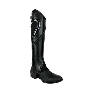 QASWA SPORTS Premium Men's English Leather <b>Half</b> <b>Chaps</b> Black Cowhide Horse Riding Shiny Patent Patent Accent Panel Elastic Calf - Product Image 6