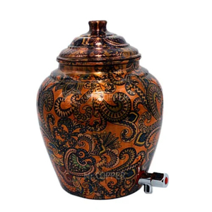 Premium Handcrafted Pure <b>Copper</b> Water Dispenser Antique Etching Design Matka With Leak-Proof Tap For Ayurvedic Health Benefits - Product Image 2