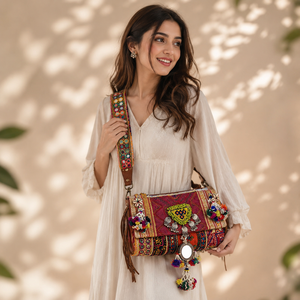 Banjara กระเป๋าถืองานแฮนด์เมดสำหรับผู้หญิงกระเป๋าถือปักลายสไตล์โบฮีเมียนดีไซน์ใหม่ - Product Image 2