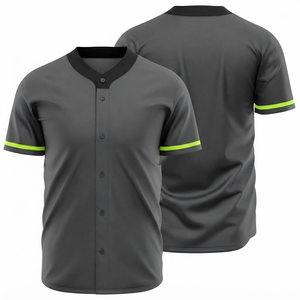 Custom Black Baseball Jersey Men's Short Sleeve Sublimation Print Moisture Wicking Button Front V-Neck <b>Sport</b> <b>Apparel</b> - Product Image 2