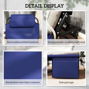 Lettino Prendisole Reclinabile Blu Navy con Telaio in Ferro/Rattan e Tasca Laterale e Poggiatesta - Product Image 6