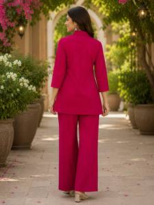 Conjunto de Kurti y Palazzo de Algodón Rosa para Mujer con Bordado a Mano, Estilo Casual Holgado, Largo hasta el Tobillo, Estilo India-Pakistán - Product Image 4