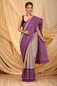 Sari en coton MulMul imprimé au bloc de qualité supérieure pour femmes, léger et doux, tenue traditionnelle indienne, sari en coton MulMul pour femmes - Product Image 3
