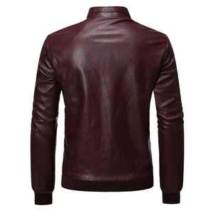Chaqueta de Motociclista para Hombre, Negra, de Cuero PU Transpirable, Cuello Alto, Cierre de Cremallera, Corte Ajustado, Largo Regular, Estilo Moto, con Bolsillos, para Otoño - Product Image 4