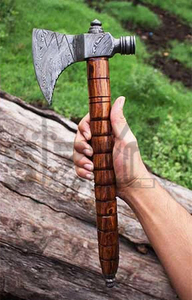 Hache à barbe personnalisée en acier Damas à lame pleine, manche en bois, hache de chasse et de camping, véritable hache de guerre avec étui en cuir, cadeau idéal - Product Image 5