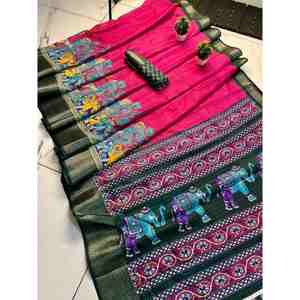 DISEÑADOR DOLA SEDA JACQUARD BORDER TRABAJO SAREE CON BLUSA SIN COSTAR RANI - Product Image 1