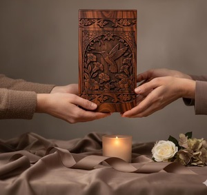 Handcrafted Rosewood Cremation Urn <b>for</b> Human <b>Ashes</b> Hummingbird Engraved Wooden Memorial <b>Box</b> Eternal Turquoise River Rosewood - Product Image 1