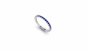 14KT White Gold Luxury Round Natural Blue Sapphire Wedding Engagement Exquisite Eternity Band - Product Image 1