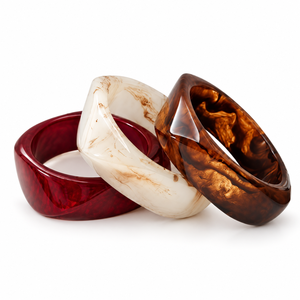 Ensemble de 3 bracelets en résine faits à la main, effet marbre, bijoux statement épais, vente en gros OEM ODM - Product Image 1