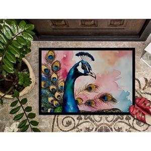 Nouveau paillasson design paon antidérapant lavable à poils bas 18H X 27W tapis de porte avant intérieur et extérieur pour entrée - Product Image 3