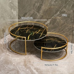 Luxury <b>Black</b> Gold Marble Effect Metal Vanity <b>Tray</b> Set 23cm and 19.5cm Round Storage Holder for Bathroom Sink - Product Image 1