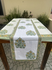 Green Leaf Block printed <b>Table</b> Cover Washable <b>Tablecloth</b> Flower Hand Block Printed <b>Round</b> <b>Tablecloth</b>, Wedding <b>Table</b> Decor, Dining - Product Image 1