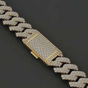 Cadena Cubana Chapada en Oro de Excelente Calidad, Collar de Plata 925 con Diamantes para Hombre, Eslabones Gruesos, Regalo de Aniversario de Bodas o Compromiso - Product Image 4