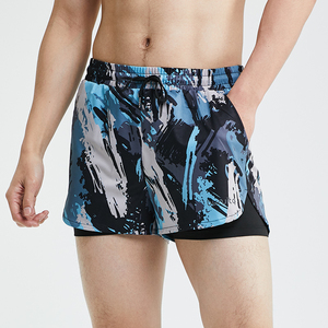 Shorts de bain pour hommes à séchage rapide, couleur unie, avec logo frontal, taille mi-haute, fermeture boutonnée, respirants, style sportif, en Spandex/Coton - Product Image 2