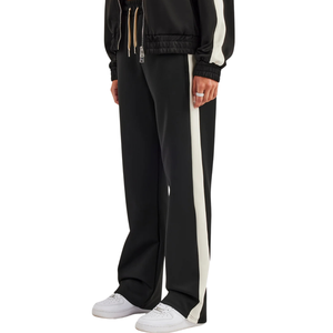 Womens Full Zip Turn <b>Down</b> Collar Tracksuit Set Contrast Panel Top Straight Leg <b>Trousers</b> Drawstring Waist Two Piece Casual Outfit - Product Image 3