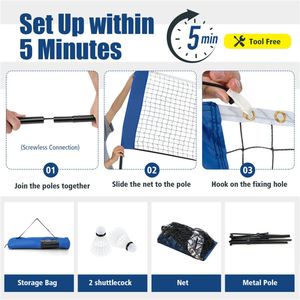 Ensemble de filet multisports réglable de 10 pieds, hauteur de 33,5 à 61 pouces, pour badminton, volley-ball, pickleball, tennis - Product Image 5