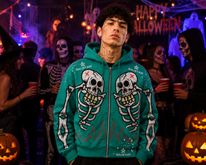 Men's <b>Gothic</b> Skeleton Graphic Green Hoodie <b>Jacket</b> Custom Printed Zip Up Hoodie Streetwear Casual Fashion Hooded <b>Jacket</b> - Product Image 5