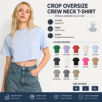 T-shirt court oversize pour femme, col rond, 100% coton, manches courtes, couleur unie, printemps été, haut décontracté, tailles M L XL
