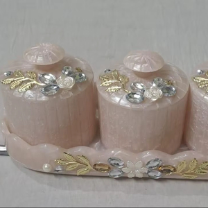 Modern Design For Dry Fruit Jar <b>Set</b> Ramadan Eid Gift Acrylic Resin Pearl Tray With Acrylic Jar 4 Pcs <b>Set</b> By Handmade Collection - Product Image 1