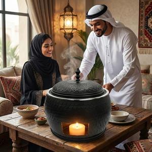 Plat de service haut de gamme avec couvercle et chauffe-plat à bougie chauffe-plat, en acier inoxydable martelé motif écaille de poisson, pour le Moyen-Orient - Product Image 6