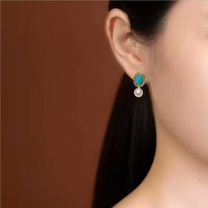 Pendientes Colgantes de Perlas Naturales de Agua Dulce, Turquesa Retro de Lujo, Plata Pura de Alta Gama, Modernos y Elegantes - Product Image 4