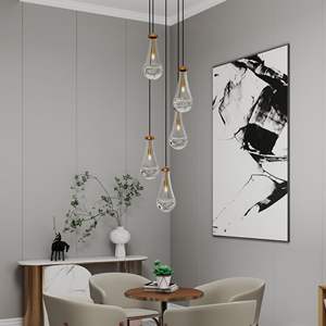 <b>5</b>-<b>Light</b> Gold-Iron Adjustable Pendant <b>Light</b> High Ceiling <b>Chandeliers</b> Model D0100XFARIV for Living Room Foyer Stairwell E12 Bulb - Product Image 2