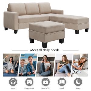 Divano Sezionale Reversibile 81.1*76.3*35'' con Contenitore, Ottomana e Chaise Longue a L con Dettagli Nailhead per Soggiorno - Product Image 4