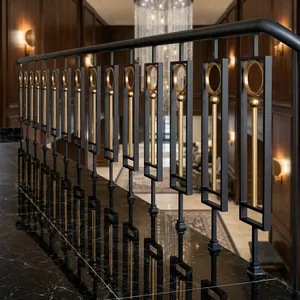Sistema de barandillas de hierro y latón de primera calidad, pasamanos decorativos de metal antiguo para renovación de escaleras en el hogar. - Product Image 1